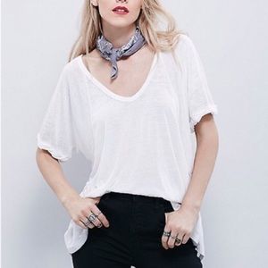 Free people white v neck t shirt “free falling”
